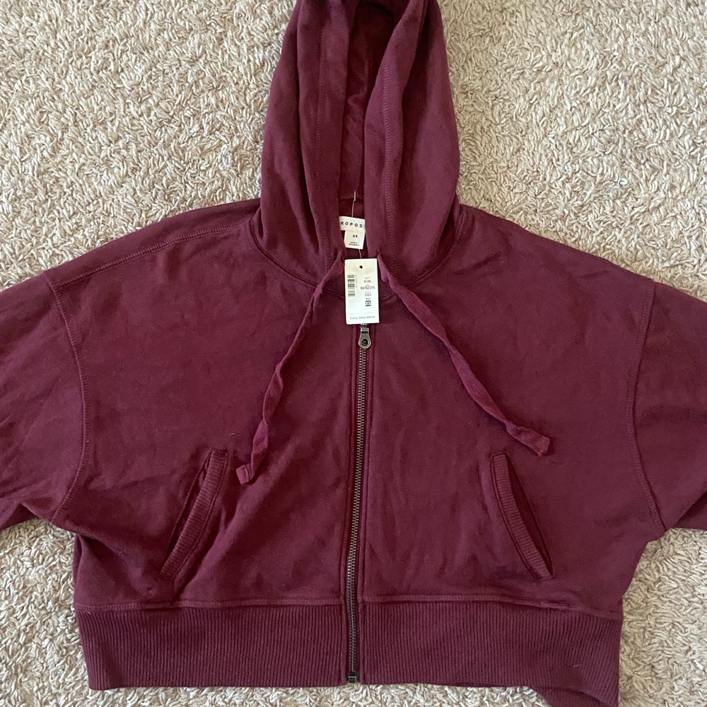 Aeropostale Maroon Hooded Cropped Zip Up